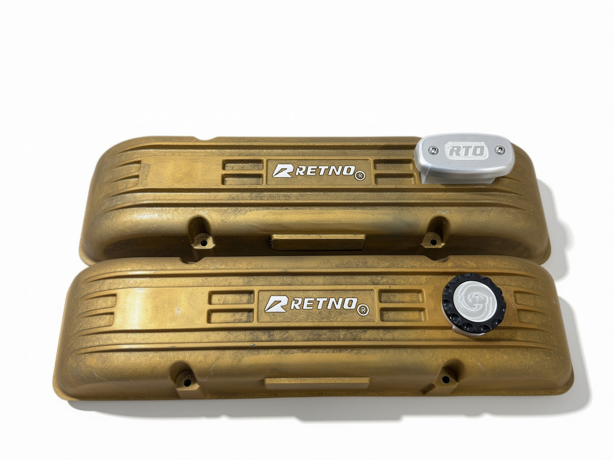 Retno SBC Gold Sandcast Aluminum Valve Covers - retnoco