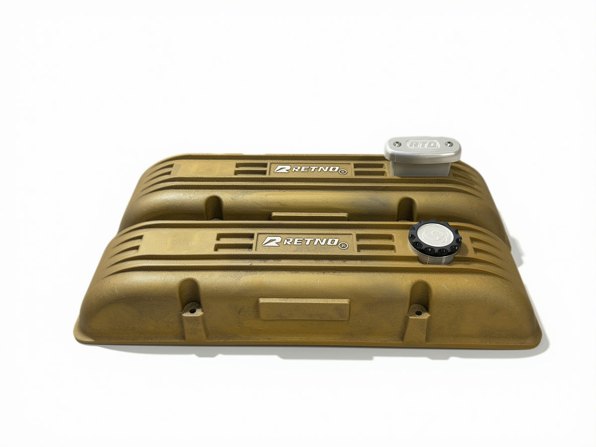 Retno SBC Gold Sandcast Aluminum Valve Covers - retnoco