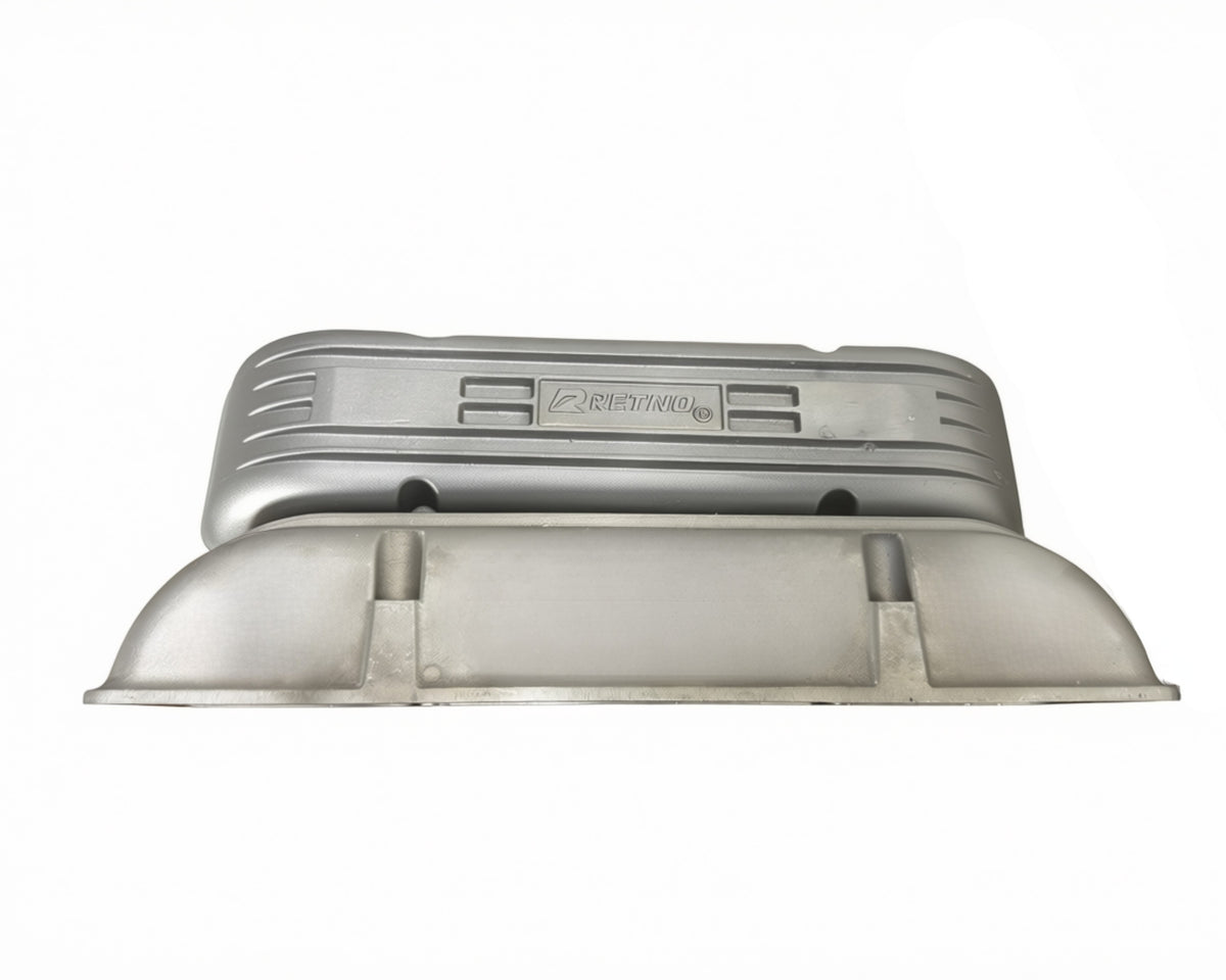 Retno SBC Aluminum Sand Cast Valve Covers - Natural Finish - retnoco
