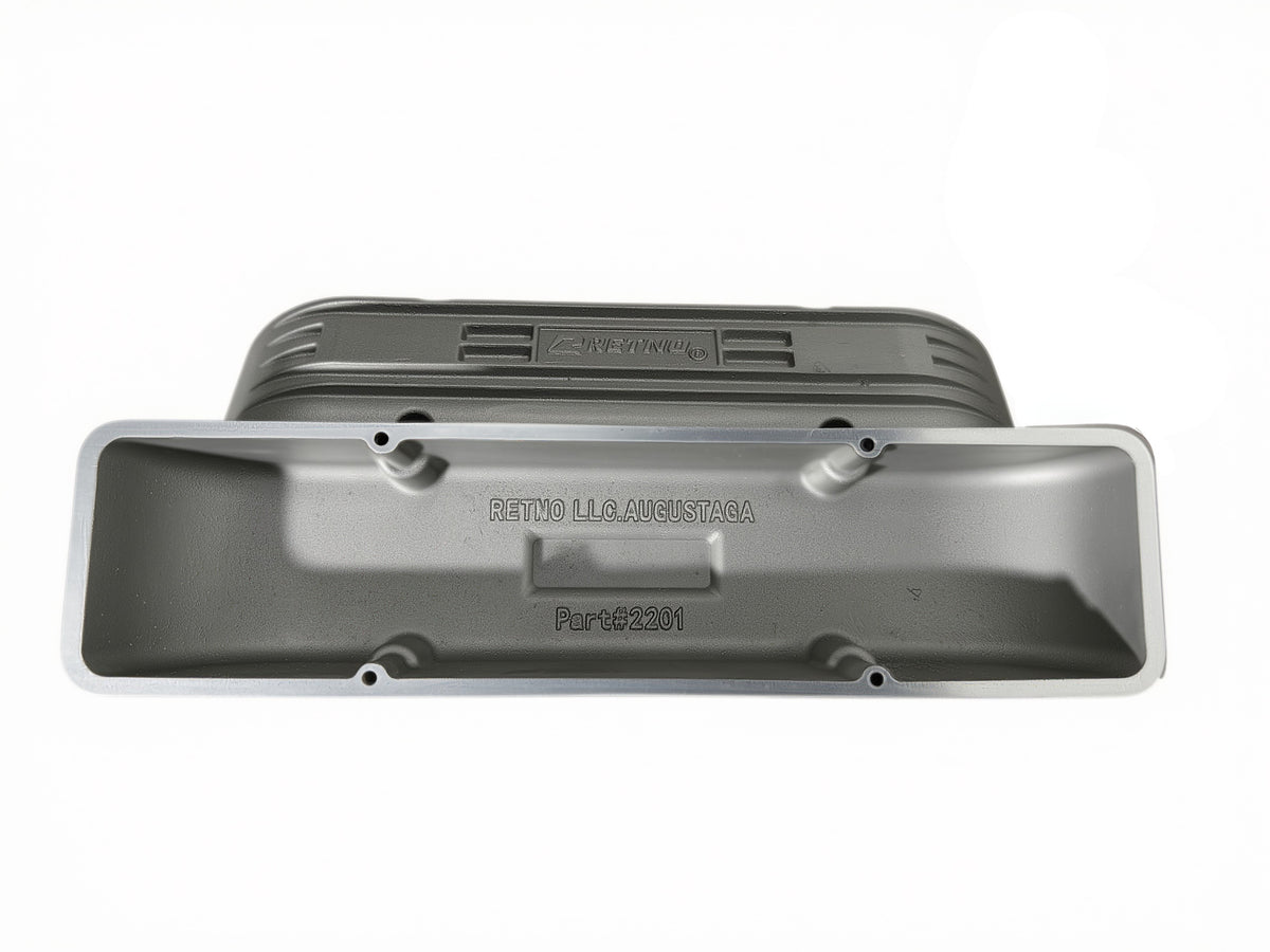 Retno SBC Aluminum Sand Cast Valve Covers - Natural Finish - retnoco