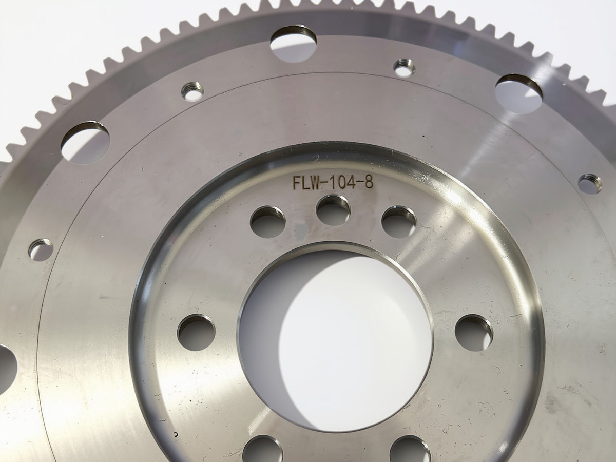 Retno 104T 8-Bolt Steel Flywheel - Polished Aluminum - retnoco