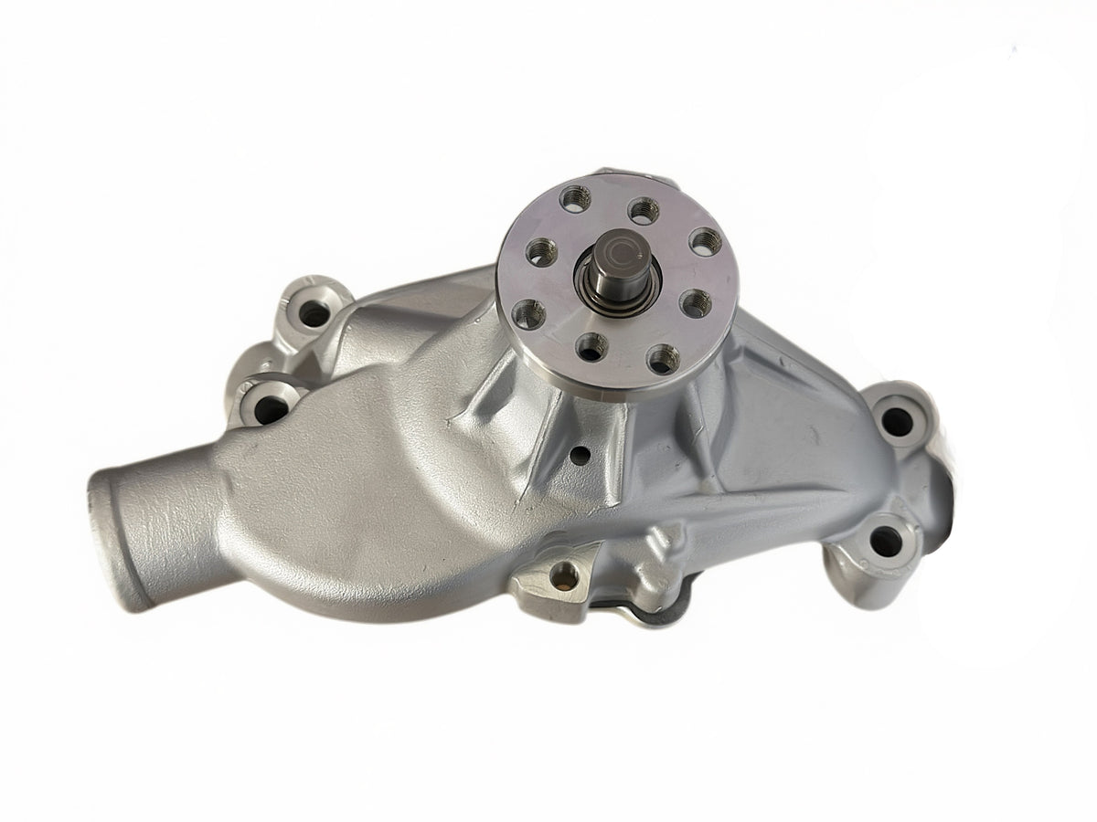 Retno High-Volume Aluminum Water Pump – Short Nose, Ribbed Housing, SBC - retnoco