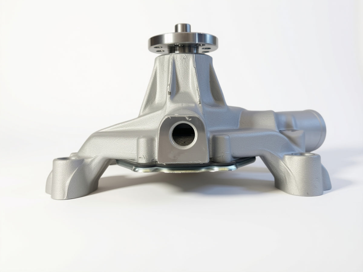 Retno High-Volume Aluminum Water Pump – Short Nose, Ribbed Housing, SBC - retnoco